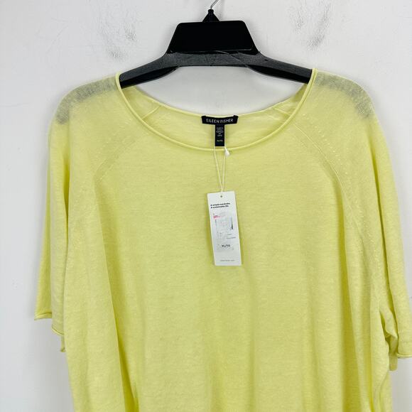 Eileen Fisher Organic Linen Jersey Tee Shirt Top Citrus Yellow Relaxed XL NWT - Picture 3 of 7